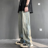 Men Jeans Retro Patchwork Jeans Men's Summer Straight-Leg Trousers